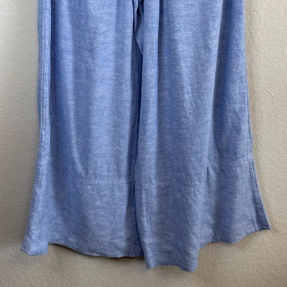 Banana Republic Blue High Rise Wide Leg Linen Blend Pull On Stretch Waist Pants